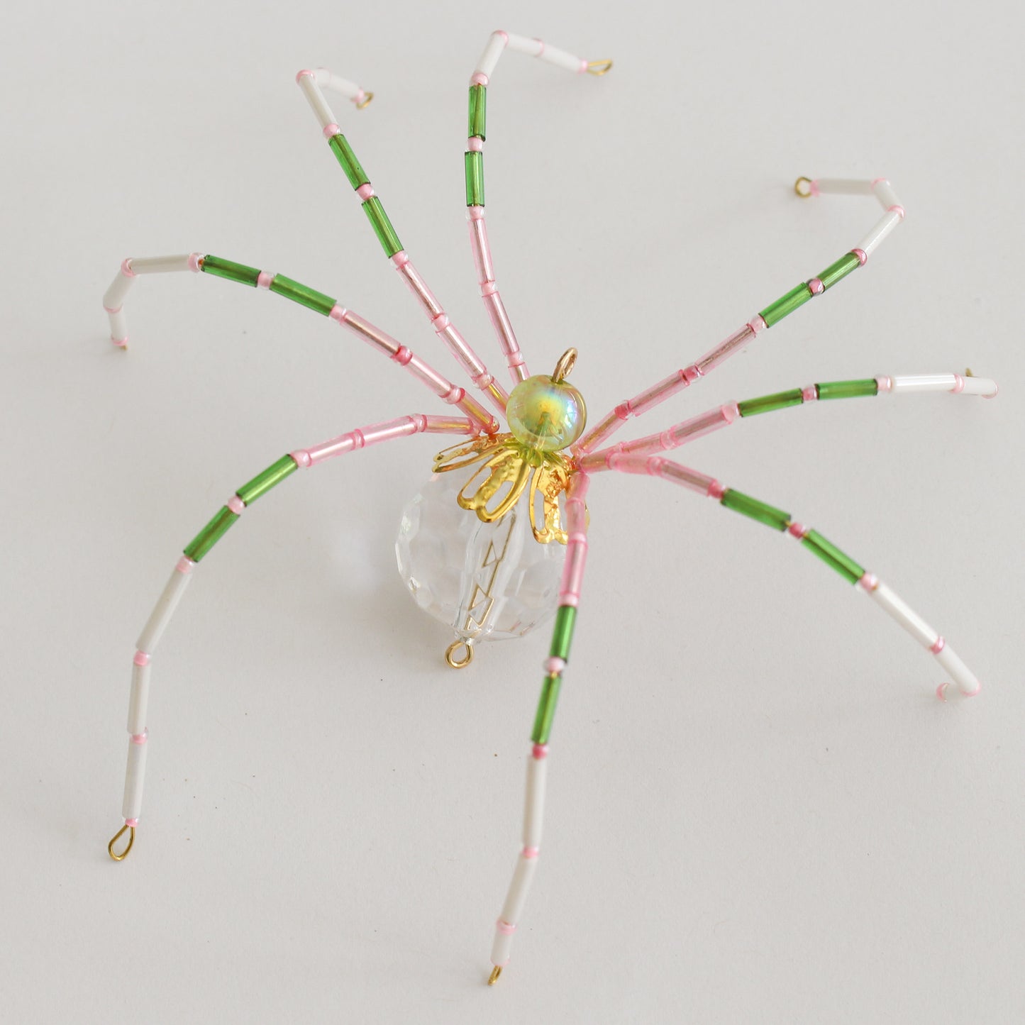 Beaded Spider Christmas Ornament Lime Green and Pink (One of a Kind)