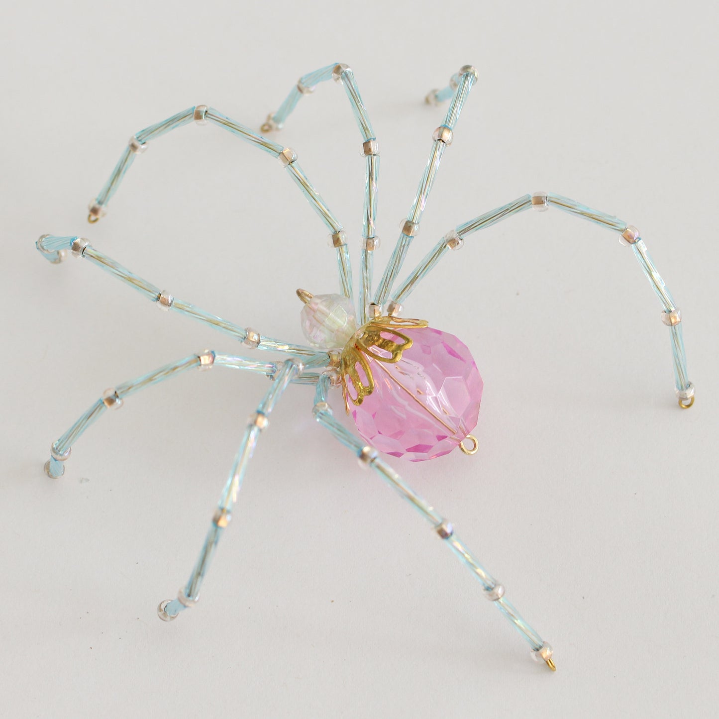 Beaded Spider Christmas Ornament Aqua and Pink (One of a Kind)