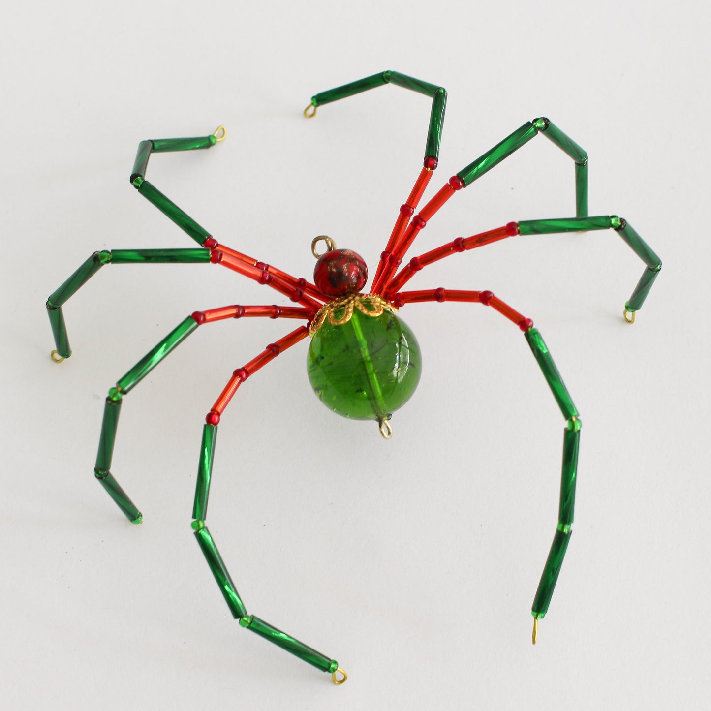 Beaded Spider Christmas Ornament Red and Green (One of a Kind)