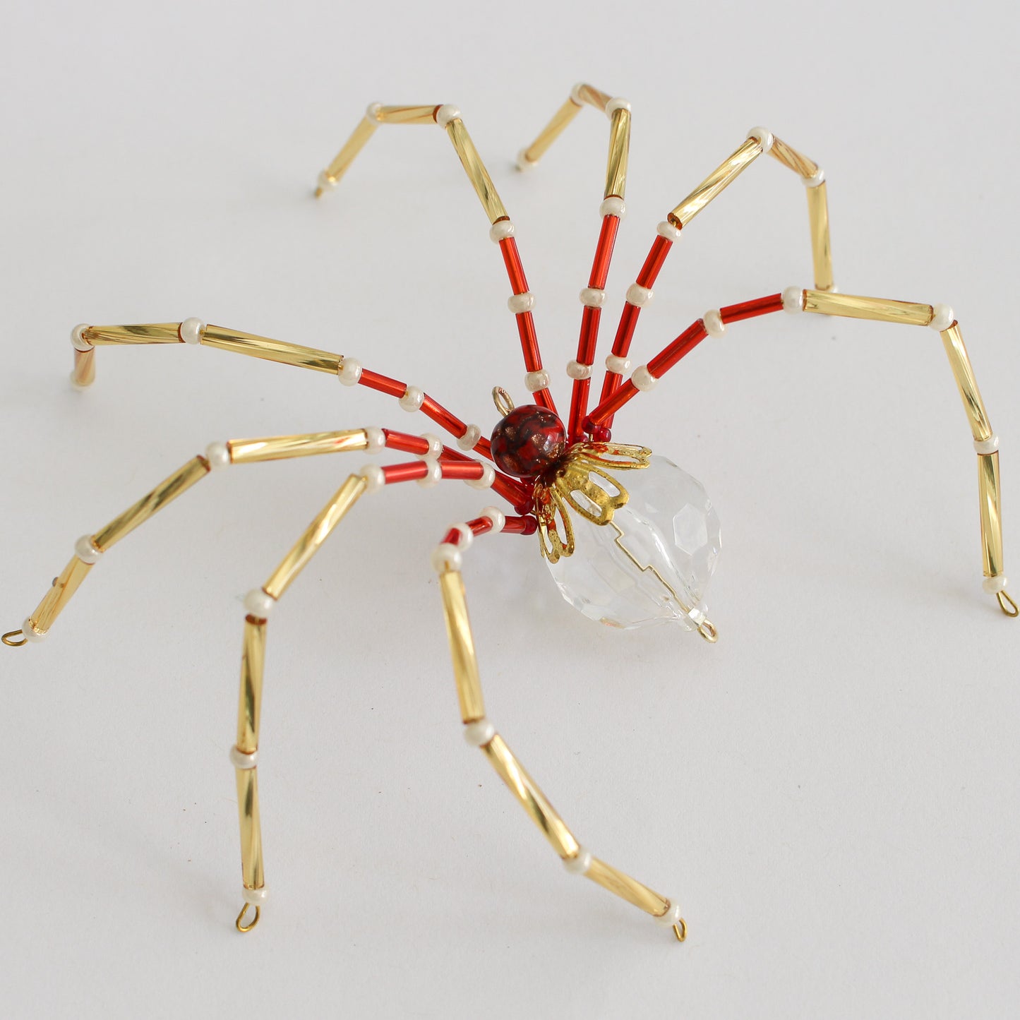 Beaded Spider Christmas Ornament Red and Clear (One of a Kind)
