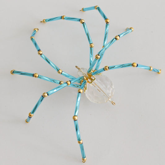 Beaded Spider Christmas Ornament Blue and Clear (One of a Kind)