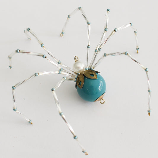 Beaded Spider Christmas Ornament Teal (One of a Kind)