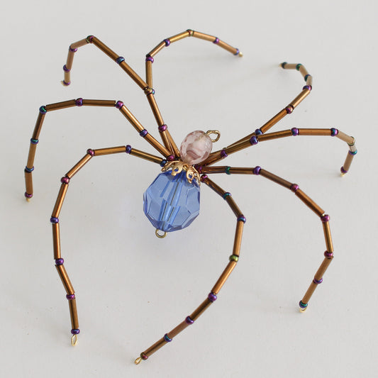 Beaded Spider Christmas Ornament Brown and Blue (One of a Kind)