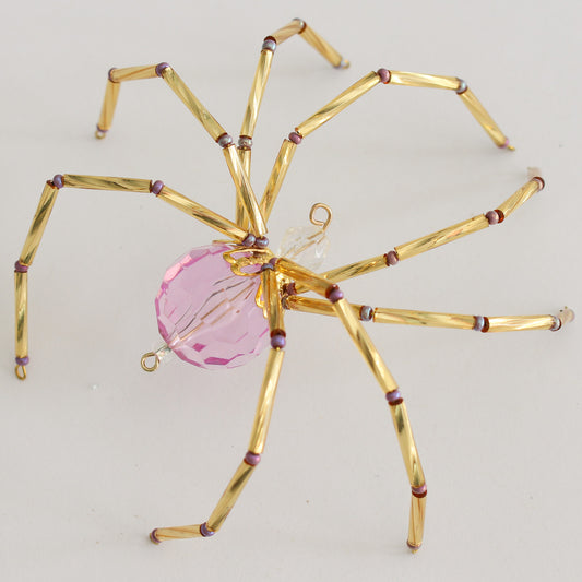 Beaded Spider Christmas Ornament Pink and Gold (One of a Kind)