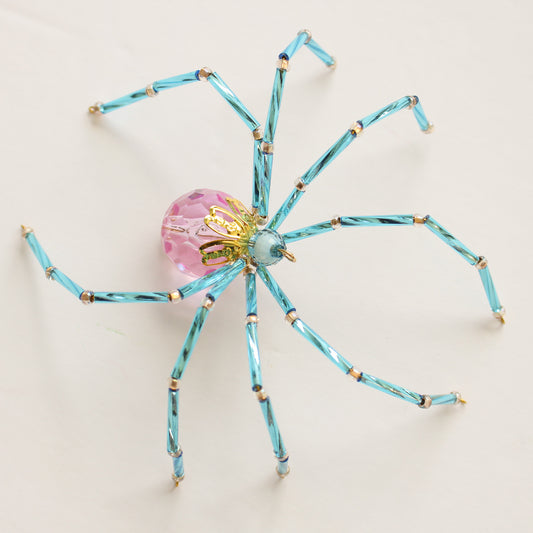 Beaded Spider Christmas Ornament Pink and Turquoise (One of a Kind)