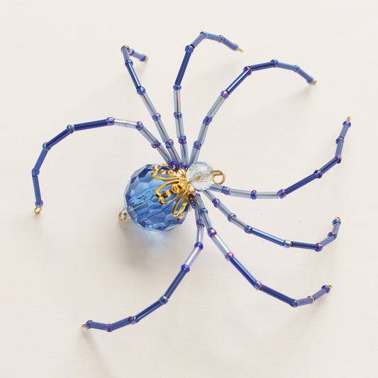 Beaded Spider Christmas Ornament Blue (One of a Kind)