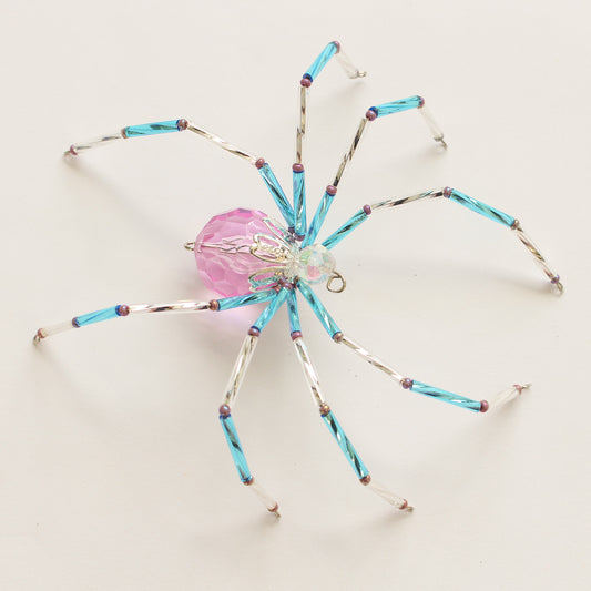 Beaded Spider Christmas Ornament Pink and Blue (One of a Kind)