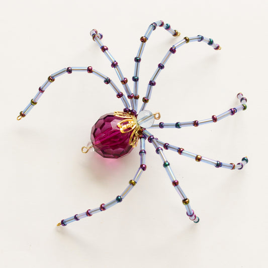 Beaded Spider Christmas Ornament Purple and Dusty Blue (One of a Kind)