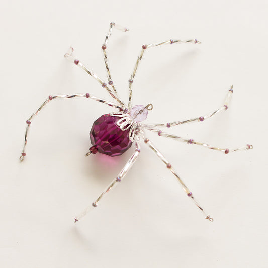 Beaded Spider Christmas Ornament Purple and Silver (One of a Kind)