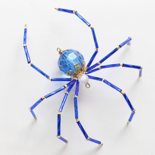 Beaded Spider Christmas Ornament Blue and White (One of a Kind)