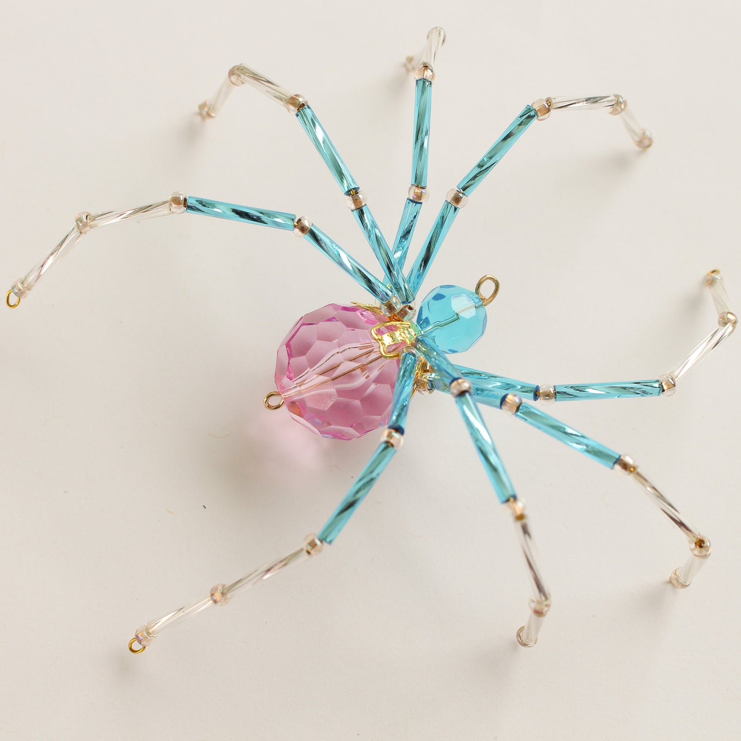 Beaded Spider Christmas Ornament Pink and Teal (One of a Kind)