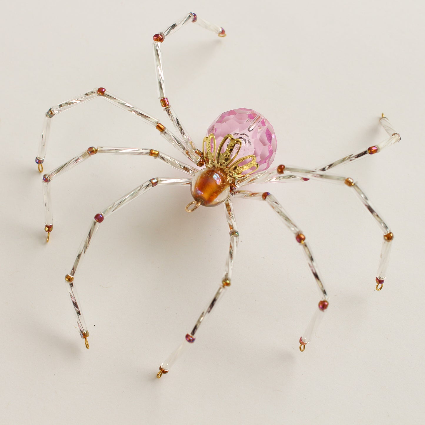 Beaded Spider Christmas Ornament Pink and Amber (One of a Kind)