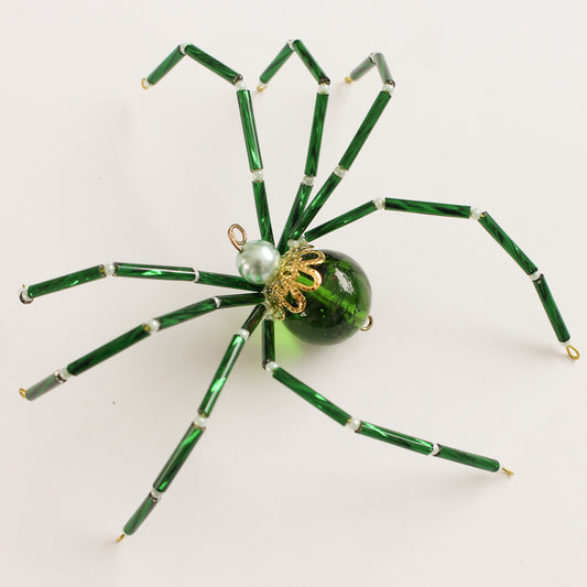 Beaded Spider Christmas Ornament Green and Mint (One of a Kind)