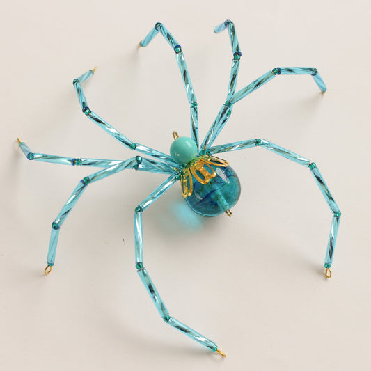 Beaded Spider Christmas Ornament Teal and Aqua (One of a Kind)