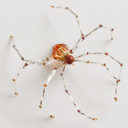 Beaded Spider Christmas Ornament Gold and Amber (One of a Kind)