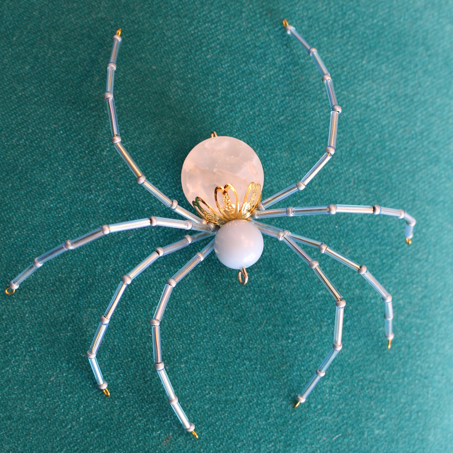 Beaded Spider Christmas Ornament Quartz and Dusty Blue (One of a Kind)