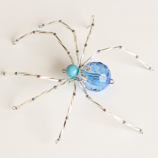 Beaded Spider Christmas Ornament Blue and Sky Blue (One of a Kind)