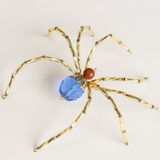 Beaded Spider Christmas Ornament Blue and Gold (One of a Kind)