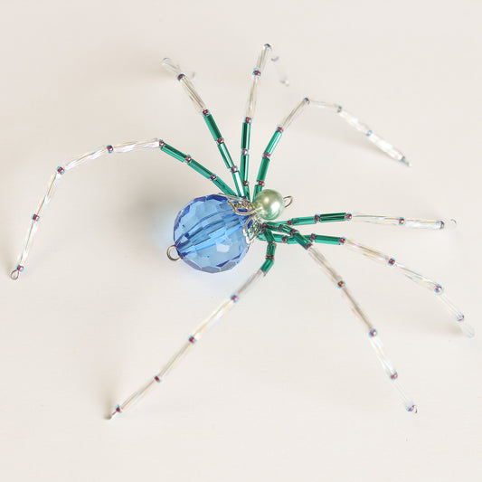 Beaded Spider Christmas Ornament Blue and Teal (One of a Kind)