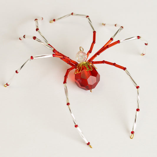 Beaded Spider Christmas Ornament Faceted Red Glass (One of a Kind)