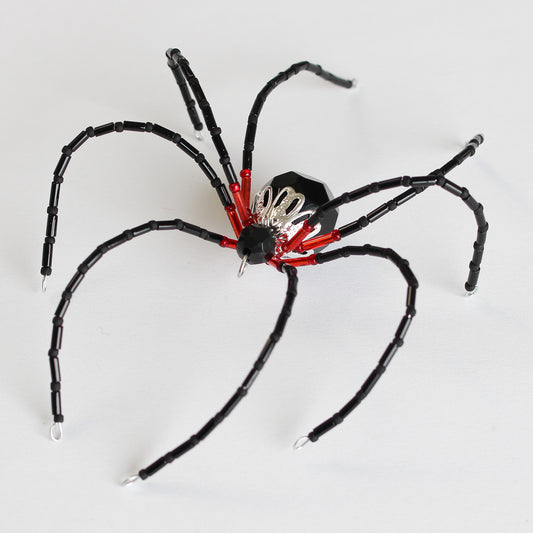 Beaded Spider Christmas Ornament Black and Red (Custom for Jeff - One of a Kind)