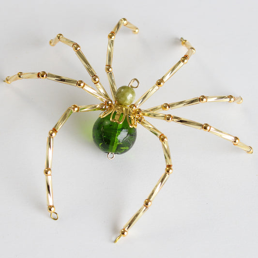 Beaded Spider Christmas Ornament Green and Gold (One of a Kind)