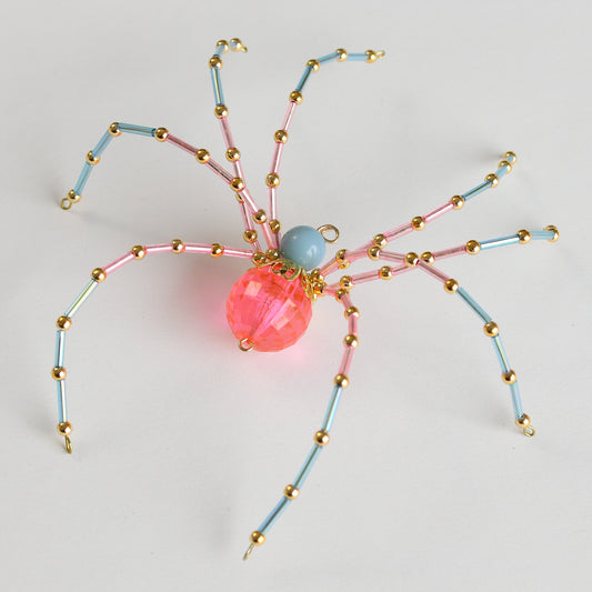 Beaded Spider Christmas Ornament Bright Pink and Sky Blue (One of a Kind)