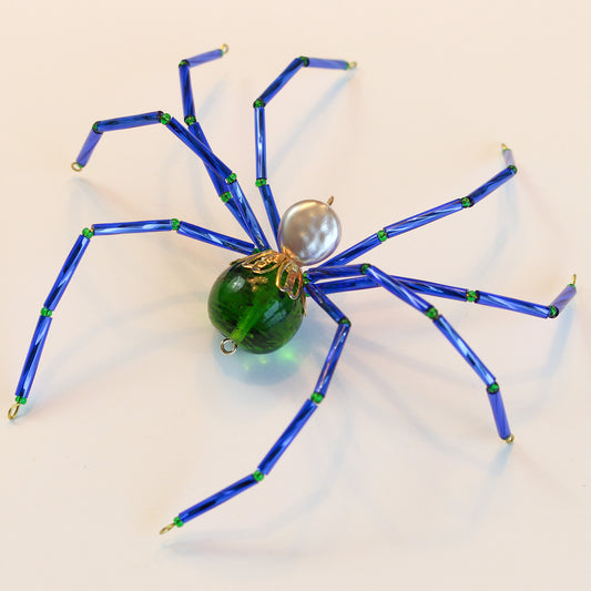 Beaded Spider Christmas Ornament Blue and Green (One of a Kind)
