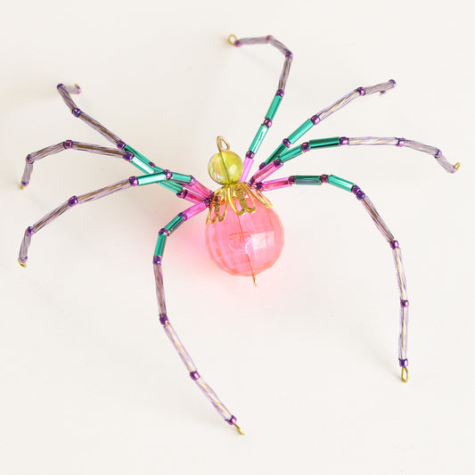 Beaded Spider Christmas Ornament Bright Pink, Teal and Purple (One of a Kind)