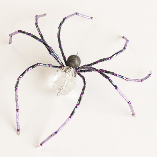 Beaded Spider Christmas Ornament Faceted Clear Glass and Purple (One of a Kind)