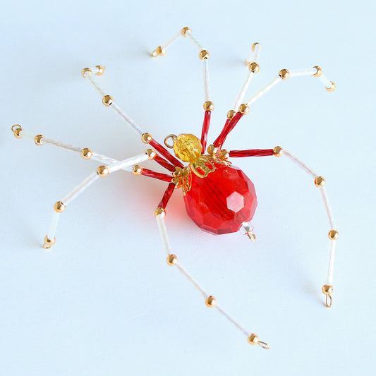 Beaded Spider Christmas Ornament Red and White (One of a Kind)