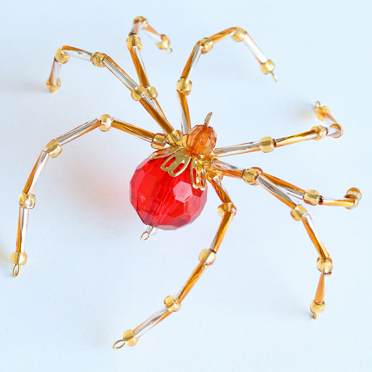 Beaded Spider Christmas Ornament Red and Gold (One of a Kind)