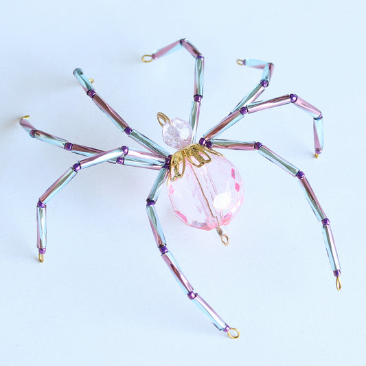Beaded Spider Christmas Ornament Pink, Aqua and Purple (One of a Kind)