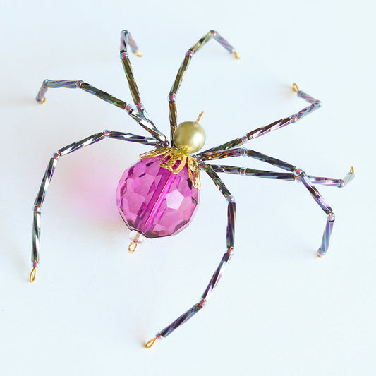 Beaded Spider Christmas Ornament Plum and Jewel Tones (One of a Kind)