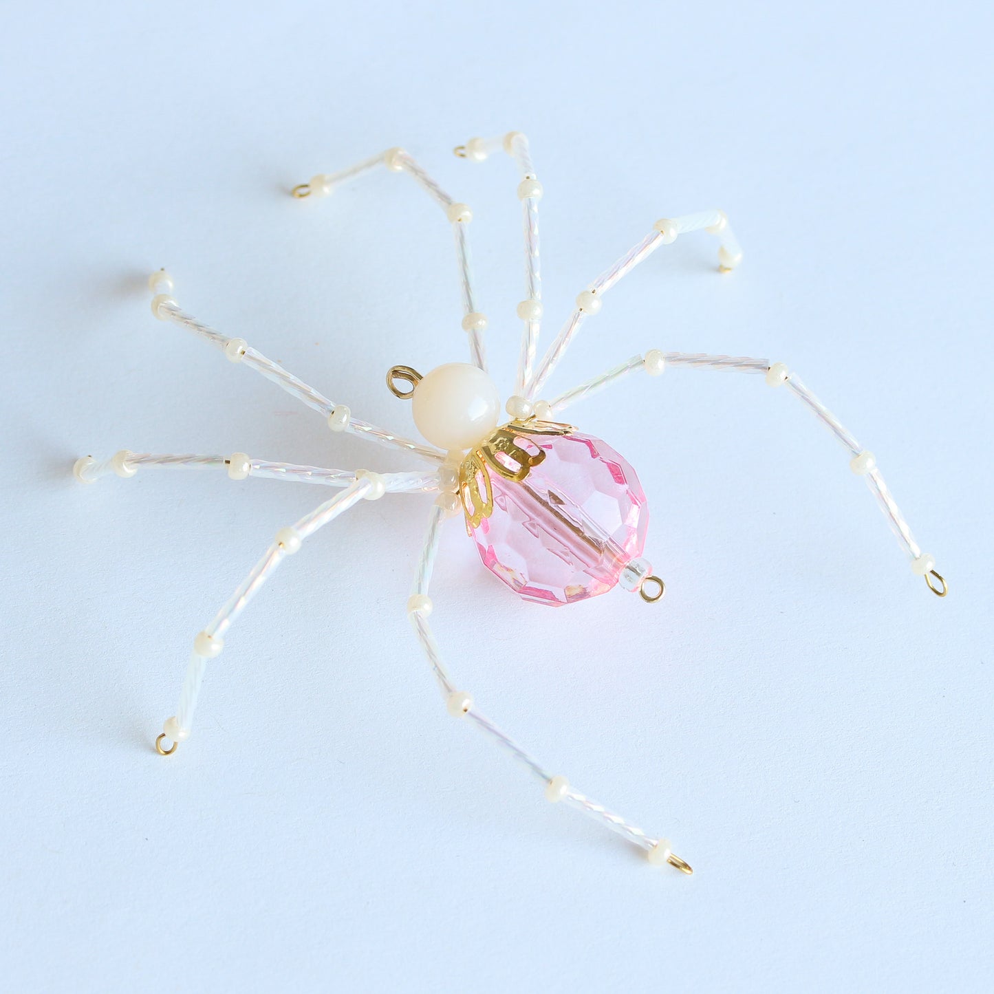 Beaded Spider Christmas Ornament Pink and Pearl (One of a Kind)