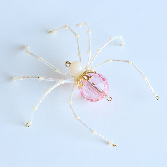 Beaded Spider Christmas Ornament Pink and Pearl (One of a Kind)