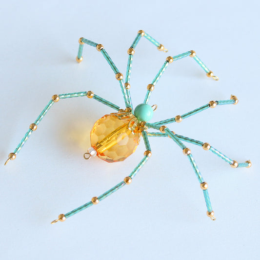 Beaded Spider Christmas Ornament Amber and Aqua (One of a Kind)