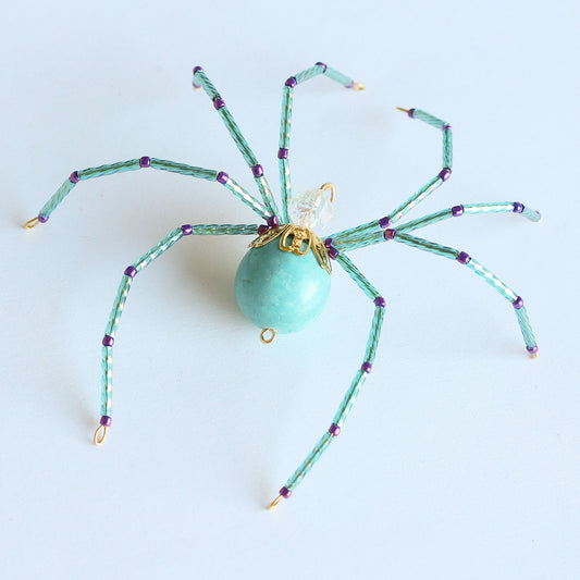 Beaded Spider Christmas Ornament Magnesite Stone and Purple (One of a Kind)