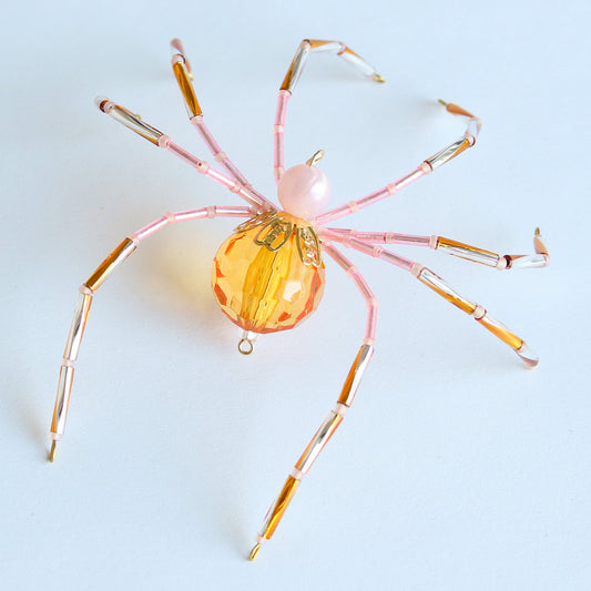 Beaded Spider Christmas Ornament Amber and Pink (One of a Kind)