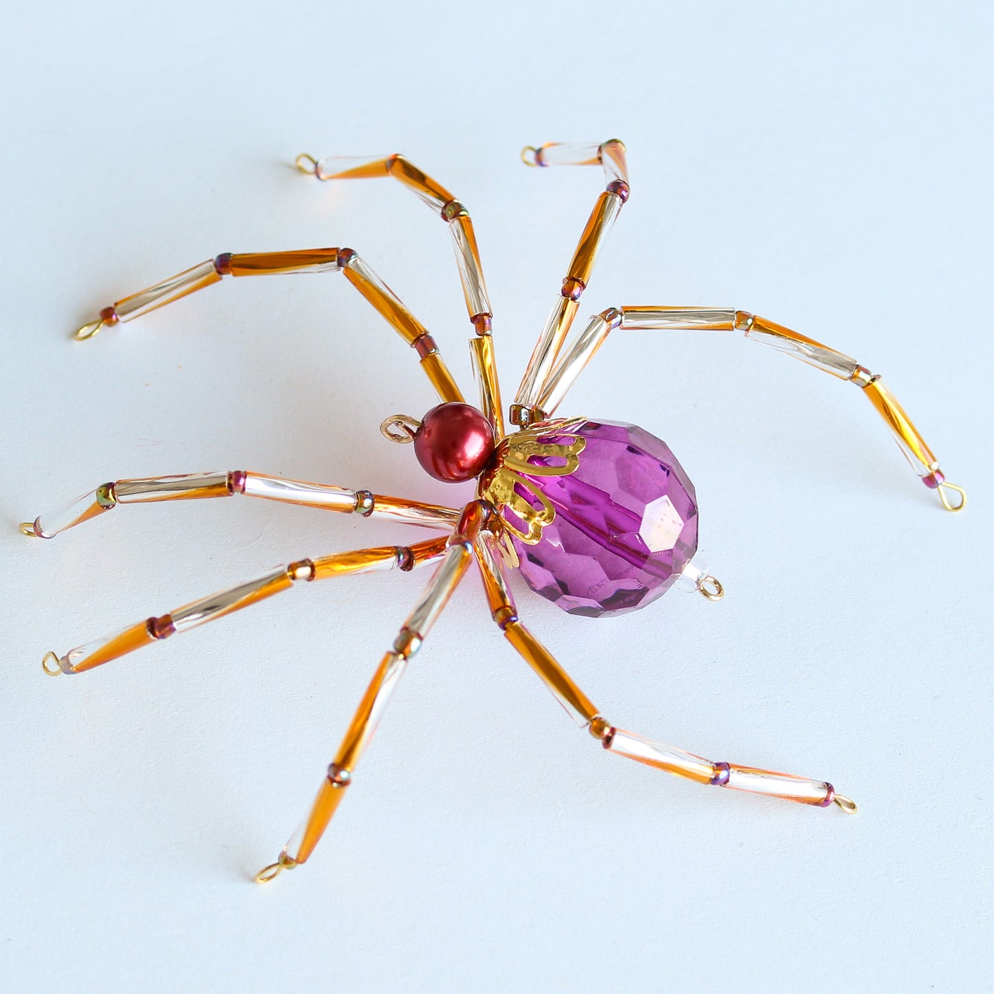 Beaded Spider Christmas Ornament Plum and Cranberry (One of a Kind)