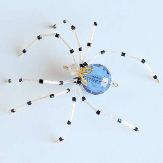 Beaded Spider Christmas Ornament Blue and White (One of a Kind)