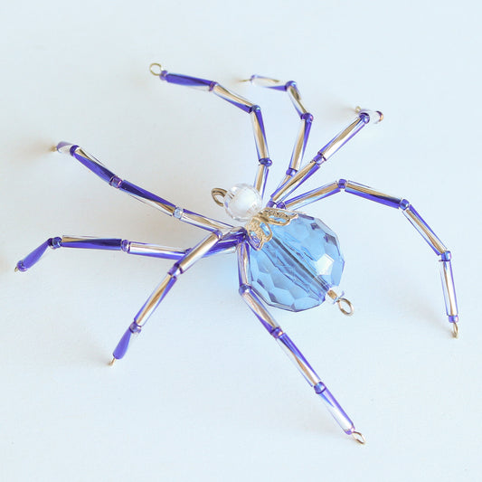Beaded Spider Christmas Ornament Blue and Silver (One of a Kind)