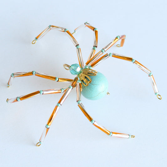 Beaded Spider Christmas Ornament Magnesite Stone and Gold (One of a Kind)