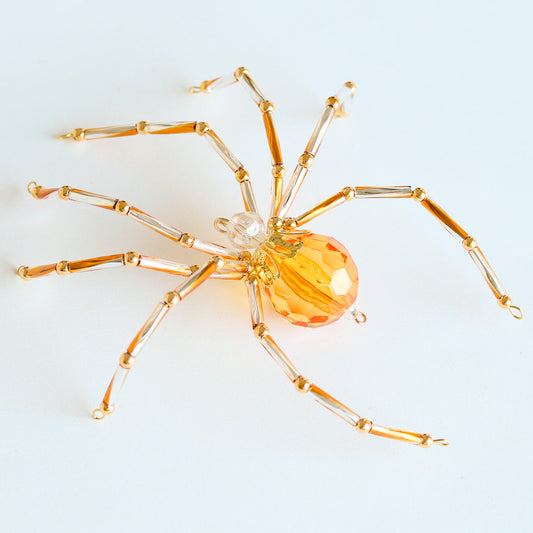 Beaded Spider Christmas Ornament Amber and Gold (One of a Kind)