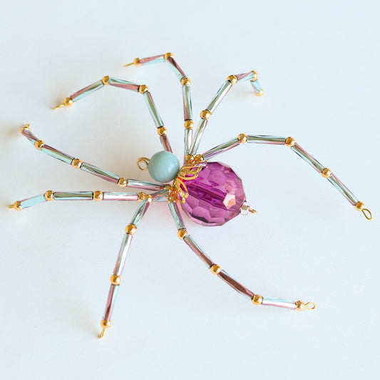 Beaded Spider Christmas Ornament Plum and Aqua (One of a Kind)