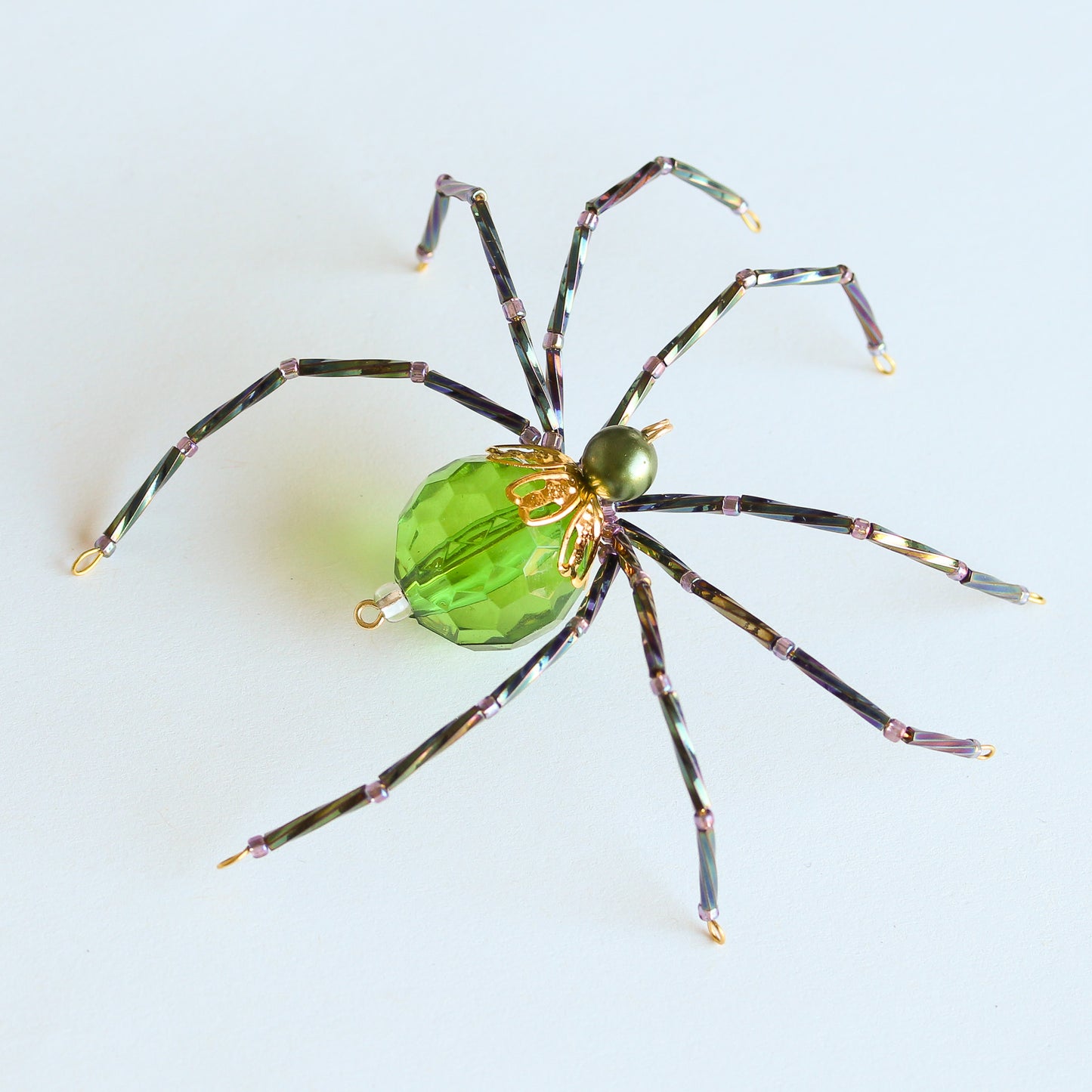 Beaded Spider Christmas Ornament Green and Jewel Tones (One of a Kind)