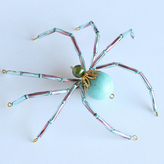 Beaded Spider Christmas Ornament Magnesite Stone and Plum (One of a Kind)