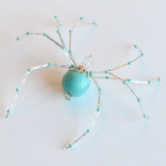 Beaded Spider Christmas Ornament Magnesite Stone and White (Custom - CHERYL; One of a Kind)