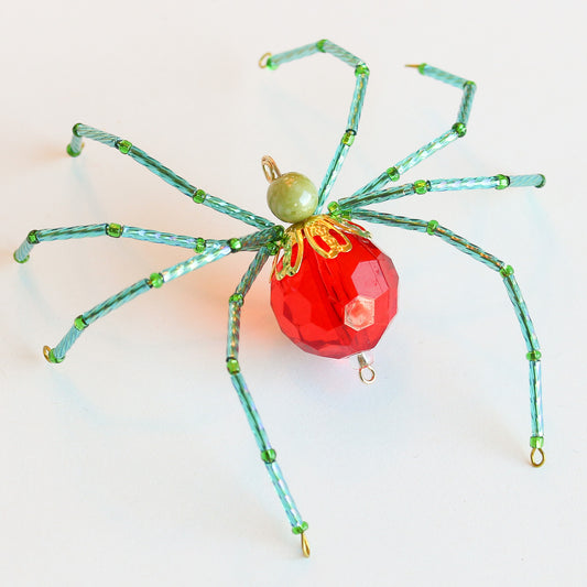 Beaded Spider Christmas Ornament Red and Teal (One of a Kind)