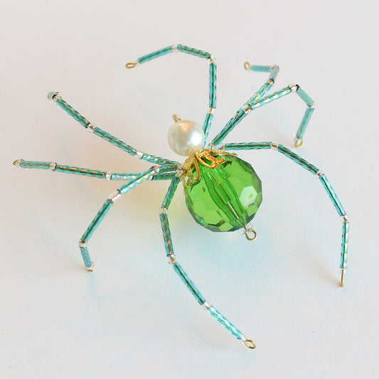 Beaded Spider Christmas Ornament Green and Teal (One of a Kind)